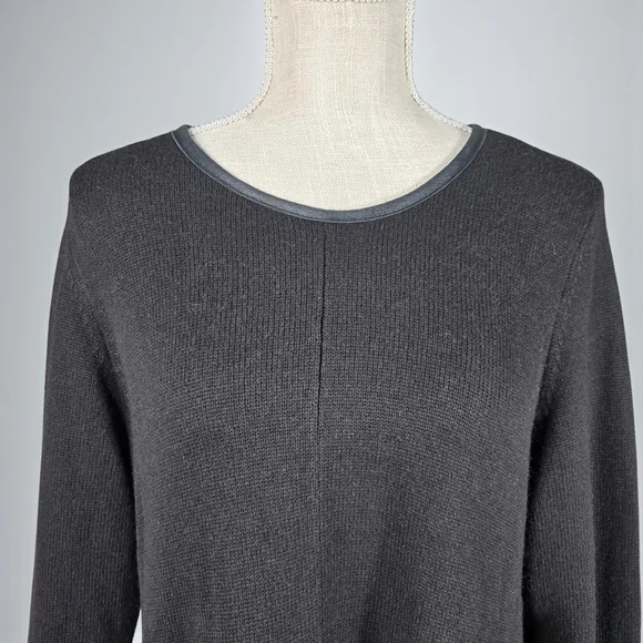 Stella Carakasi Small Black Tunic Sweater Assymetrical Hem Leather Back Womens - Picture 15 of 16